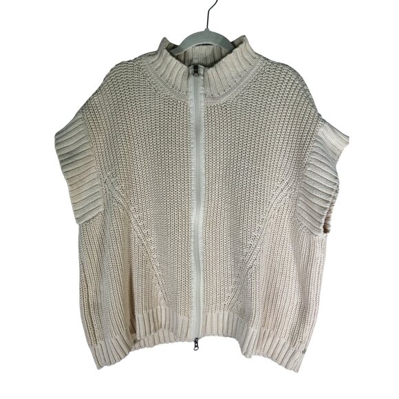 Pure Handknit Cream Sleeveless Zip Cardigan Sweater S/M 100% Cotton - Picture 2 of 10